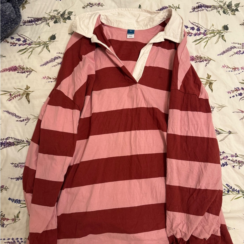 Striped Rugby Shirt in Red and Pink